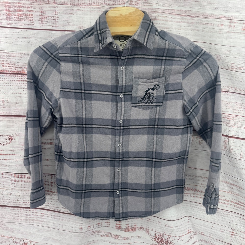 Cakeworthy Disney 100 Flannel Shirt Mens Medium Steamboat Willie Plaid Grey